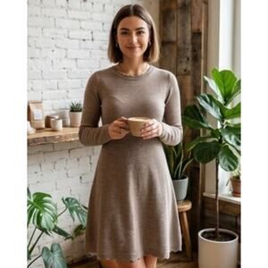 Soft& Warm Neutral Merino Wool Blend Sweater Dressw/Crochet Details by Tahari